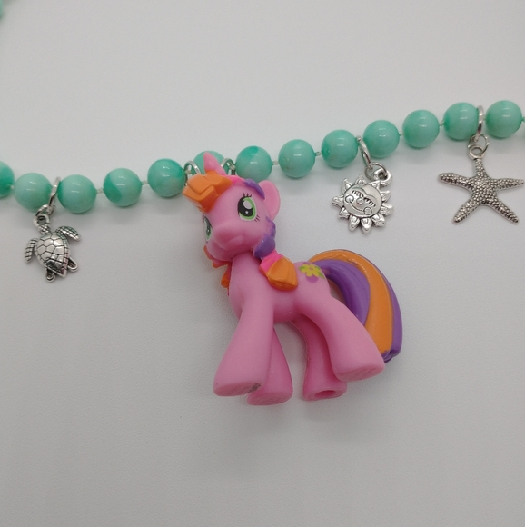 Necklace Beachberry My Little Pony OOAK Handmade Beaded Sea Blue Silver Charms - Picture 3 of 8